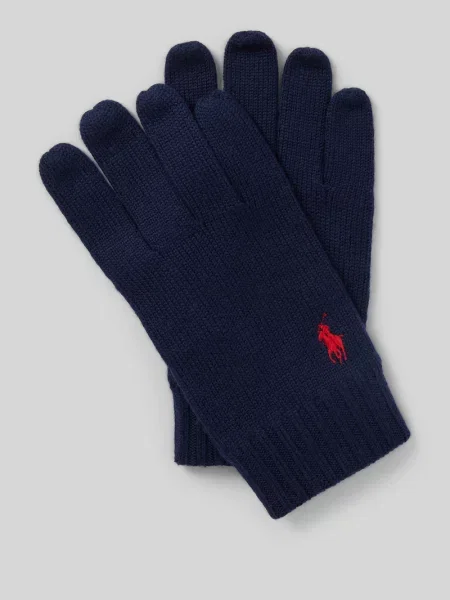 Rękawiczki z palcami z wełny z wyhaftowanym logo Polo Ralph Lauren granatowe