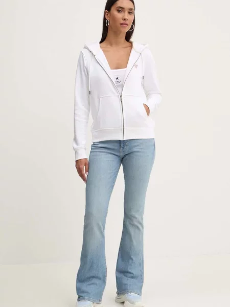 Guess Jeans bluza z kapturem gładka biały