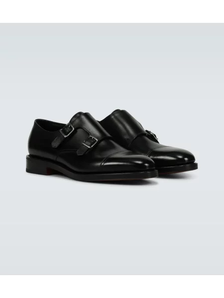 Pantofi monk John Lobb din piele cu bretele negru