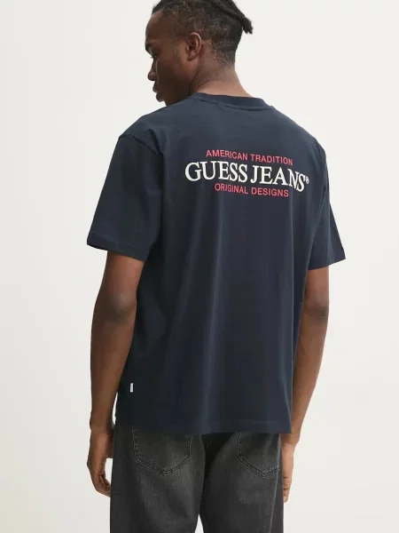 Футболка Guess Jeans з принтом синій