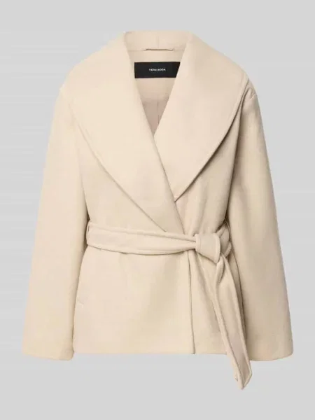 Kurtka z pluszu/ze sztucznego futra z wiązanym paskiem krój regular fit model ANNE' Vero Moda