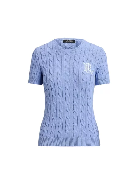 Lniany lekki sweter Ralph Lauren z krótkim rękawem niebieski