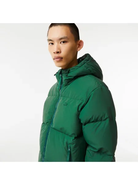 Lacoste Pikowana Wodoodporna Krótka Kurtka zielona