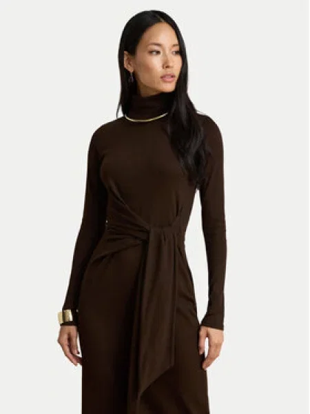 LAUREN RALPH LAUREN Pletena obleka Temno rjava