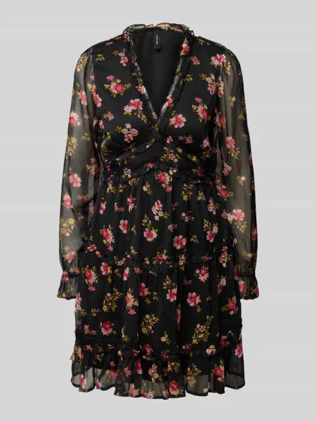 Sukienka mini taliowana z falbanami model ‘SMILLA’ Vero Moda czarna