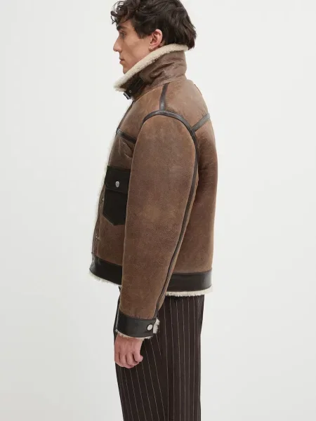 Kenzo geacă de piele Shearling Trucker de iarnă maro