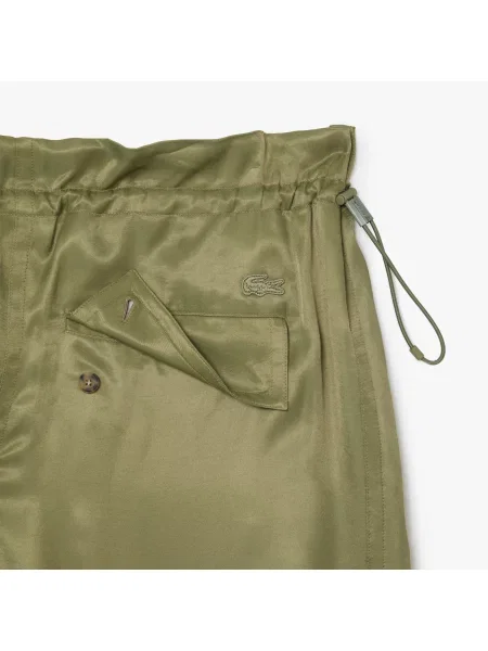 Lacoste Satynowe Spodnie Oversize Cargo zielone