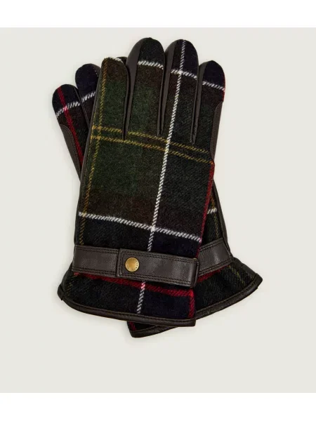 Barbour Bőr kesztyű Newbrough Tartan gyapjú hozzáadásával zöld
