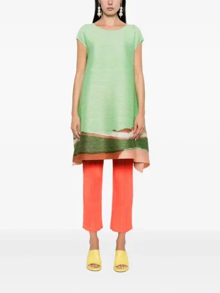 Kalhoty Pleats Please Issey Miyake oranžové