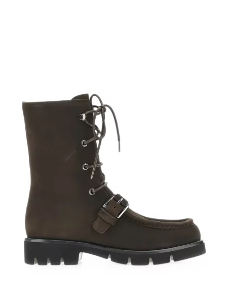 Botine Emporio Armani cu șireturi din dantelă maro