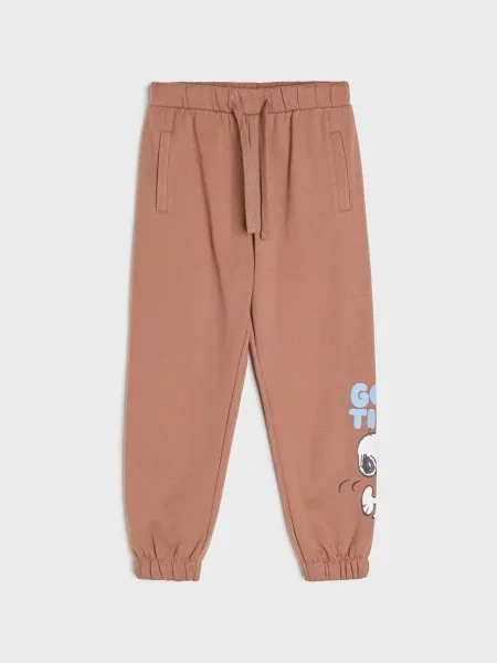 Sinsay Zateplené volné teplákové jogger kalhoty Snoopy hnědá