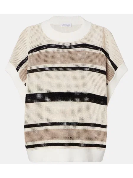 Top Brunello Cucinelli cu dungi tricotate bej