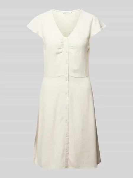 Sukienka o długości do kolan z listwą guzikową Tom Tailor Denim beżowa