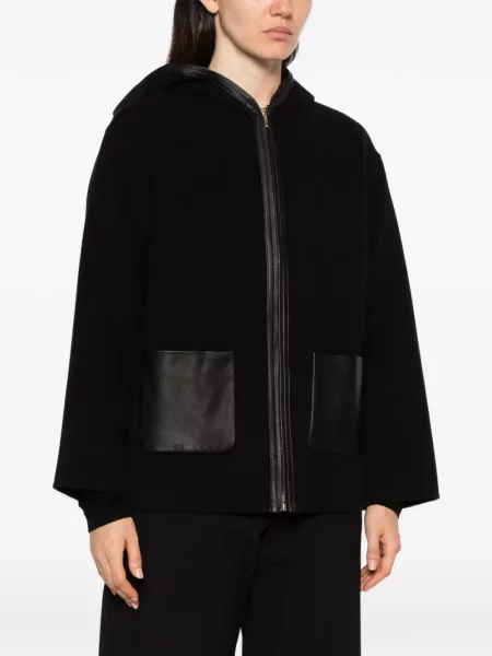 Palton Max Mara de lână cu glugă negru