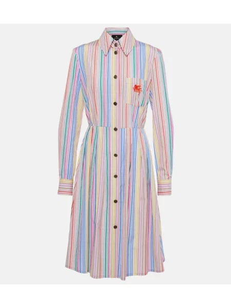 Rochie tip cămașă Etro cu dungi de costum alb