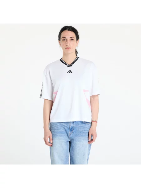 Tricou adidas Tiro Cut 3 Stripes Color Block Boyfriend T-Shirt White/ Black/ True Pink M alb