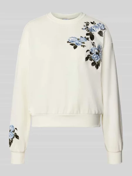 Sweter o kroju relaxed fit z mieszanki bawełny model FLOW' Pieces biały