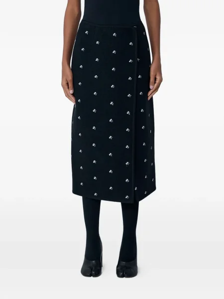 Haftowana spódnica midi Rier do kolan kopertowa czarna