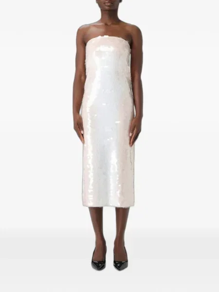 Rochie midi Max Mara cu paiete fără bretele alb