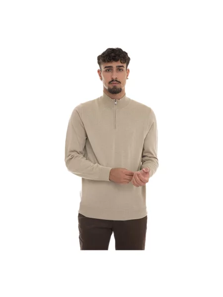 Sweter Boss z logo beżowy