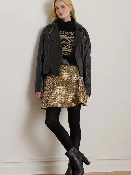 Sukně Lauren Ralph Lauren mini áčková zlatá