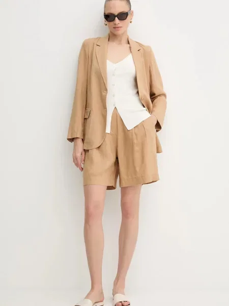 Льняний жакет United Colors of Benetton однобортний однотонна зелений