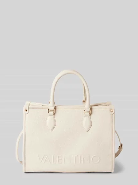 Lniana torebka Valentino Bags beżowa