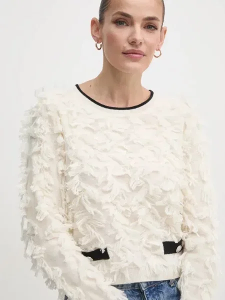 Пуловер с вълна OUI дамски от лека материя бежово