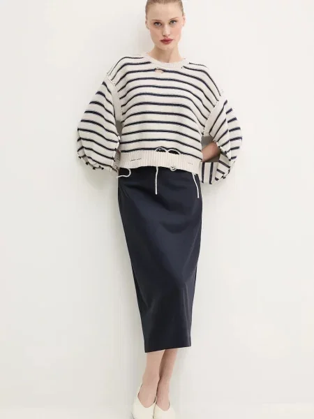 Вовняна спідниця MSGM midi пряма синій