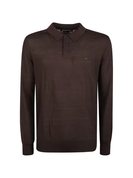 Tricou polo Michael Kors cu broderie din lână merinos maro