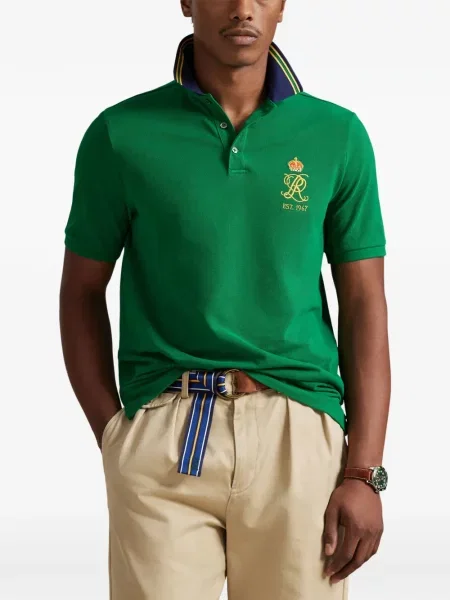 Pruhované stahovací šňůrka tričko Polo Ralph Lauren s autogramem modré