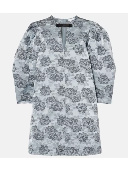 Rochie Ganni cu model floral din jacard albastru