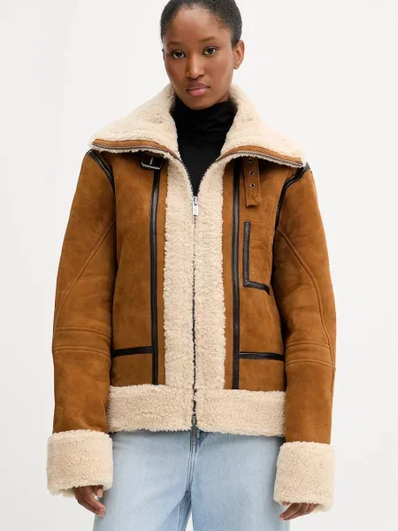 Iceberg geacă din piele întoarsă de tranziție oversize maro