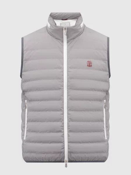 Пуховий жилет з вишивкою емблеми логотипа Brunello Cucinelli сірий