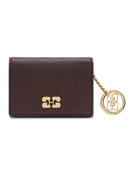 GANNI portfel Card Holder With Flap Grained brązowy