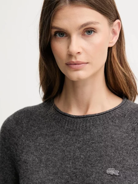 Шерстяное платье мини Lacoste клеш серое