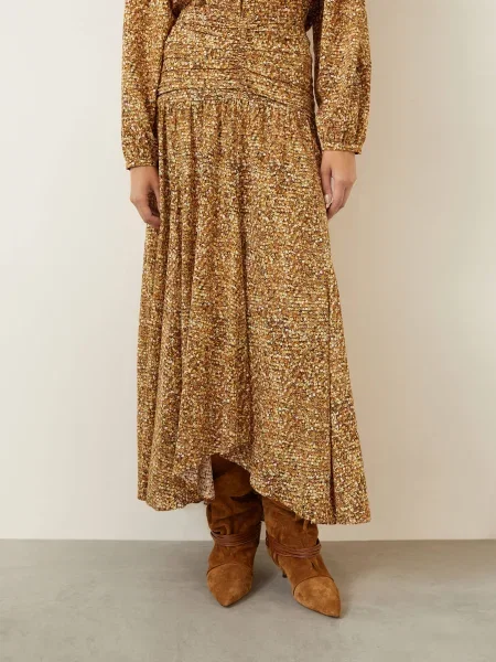 Isabel Marant Hedvábná Sukně Syana žlutá/ hnědá/ tmavě hnědá žluté