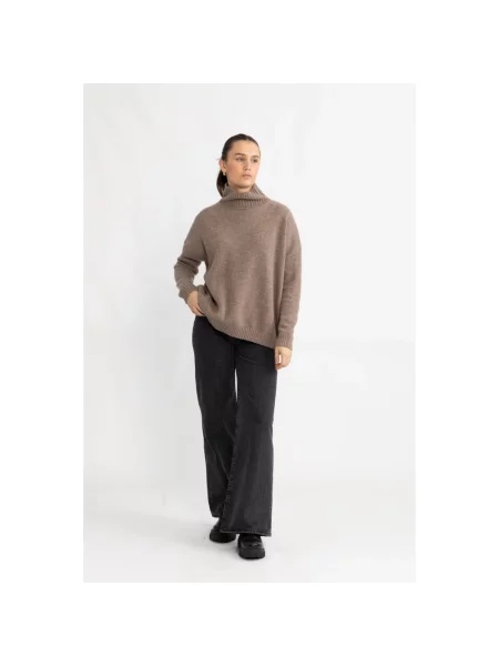 Sweter z golfem Weekend Max Mara wełniany do golfa brązowy