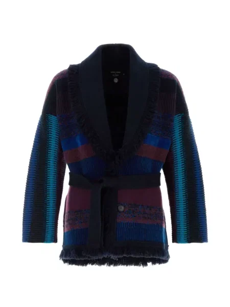 Cardigan Giorgio Armani cu franjuri cu dungi albastru