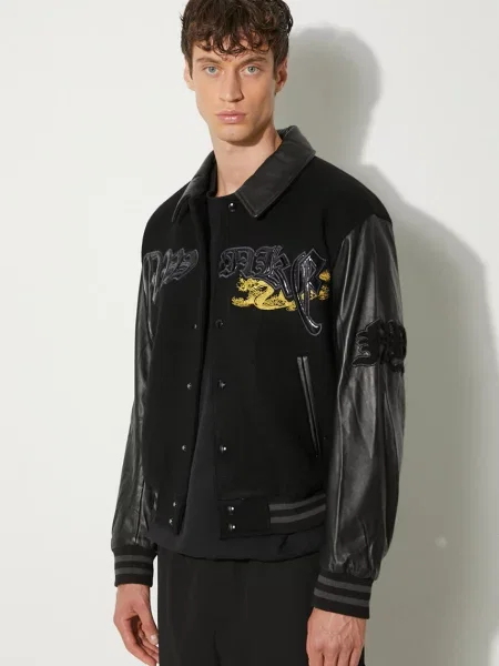 Awake NY geaca de lana Varsity Jacket de tranzitie oversize negru