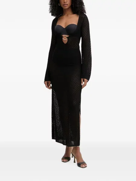 Rochie maxi Bardot tricotate negru
