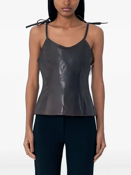 Top Our Legacy din piele cu legături tip corset maro