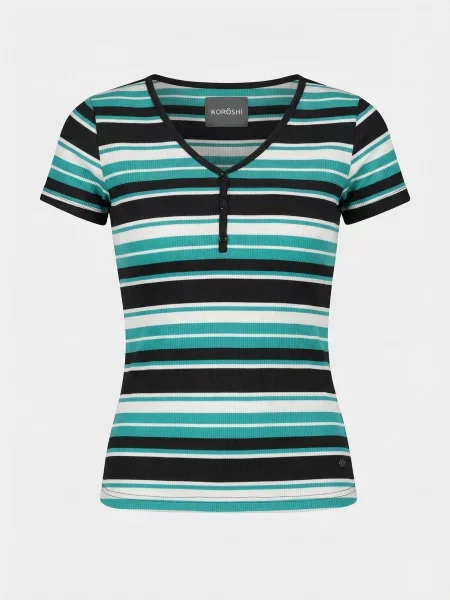KOROSHI Tricou verde smarald / negru alb