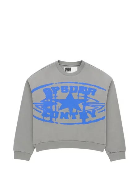 Pulover Sp5der cu imagine cu decolteu rotund gri
