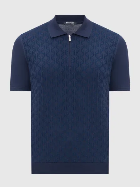 Поло із шовком у візерунок Bertolo Cashmere синє