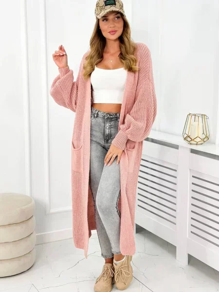 Długi kardigan Kesi Włoski różowy