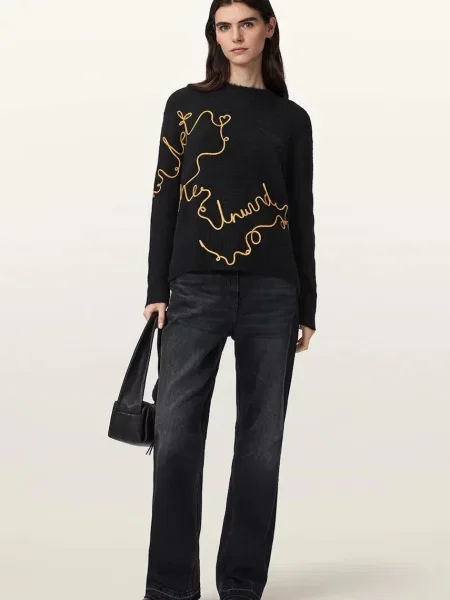 AllSaints pulover pentru femei cu lână UNWIND negru