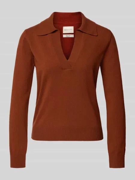 Sweter z dzianiny z wełny z wykładanym kołnierzem i dekoltem w serek Gant