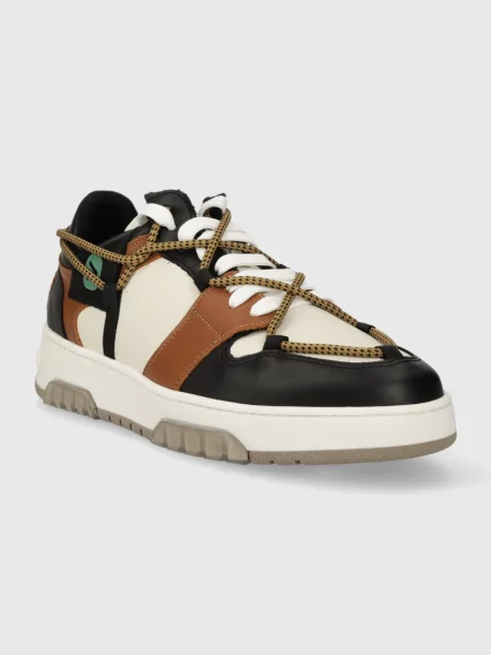 Usnjene superge Off Play SORRENTO 1 BROWN SHELL COGNAC LOW TOP rjava