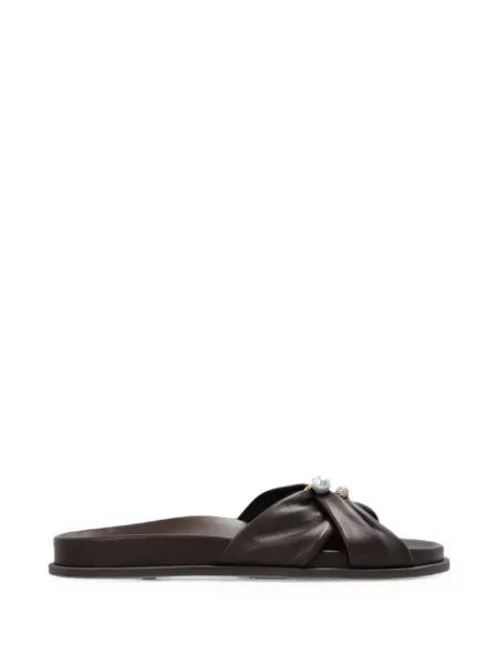 Sandale Jimmy Choo cu perle din piele maro